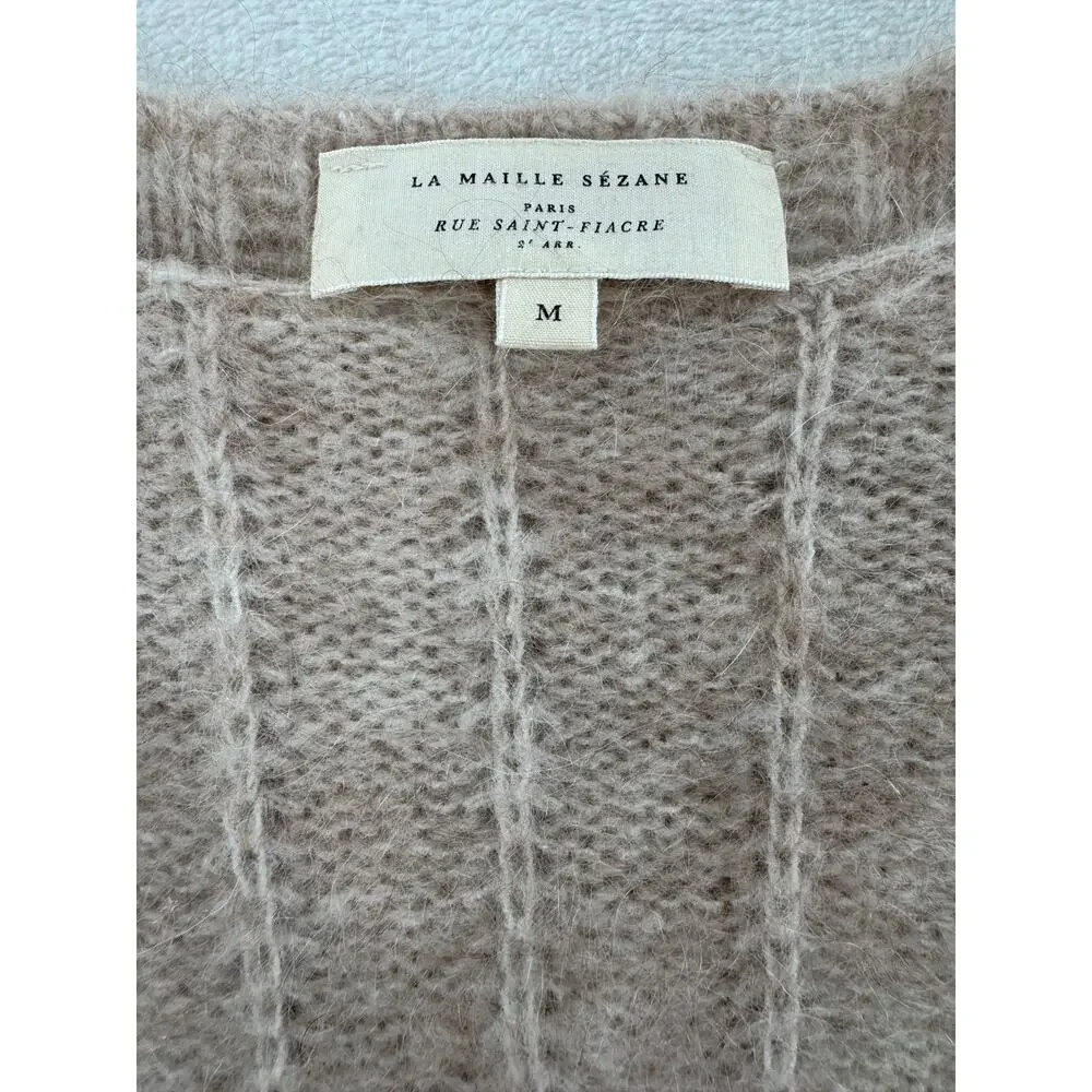 Sezane Aretha Kid Mohair Wool Sweater Tan Beige Pullover Knit M